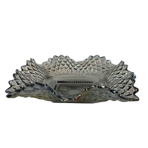 Iridescent Smokey Grey Carnival Glass Square Diamond Saw Tooth Edge Candy Dish